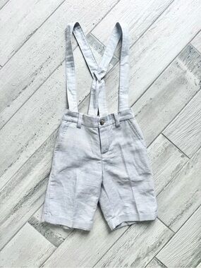 Janie & Jack Gray Boys Linen Blend Shorts with Removable Suspenders - size 7